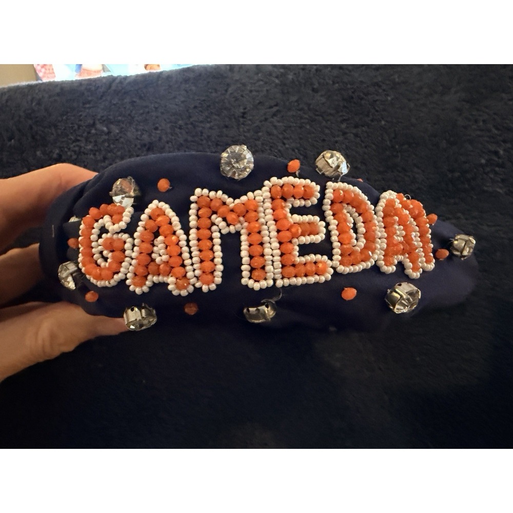 Blue And Orange GAME DAY Seed Bead Bejeweled Headband UVA Virginia Auburn